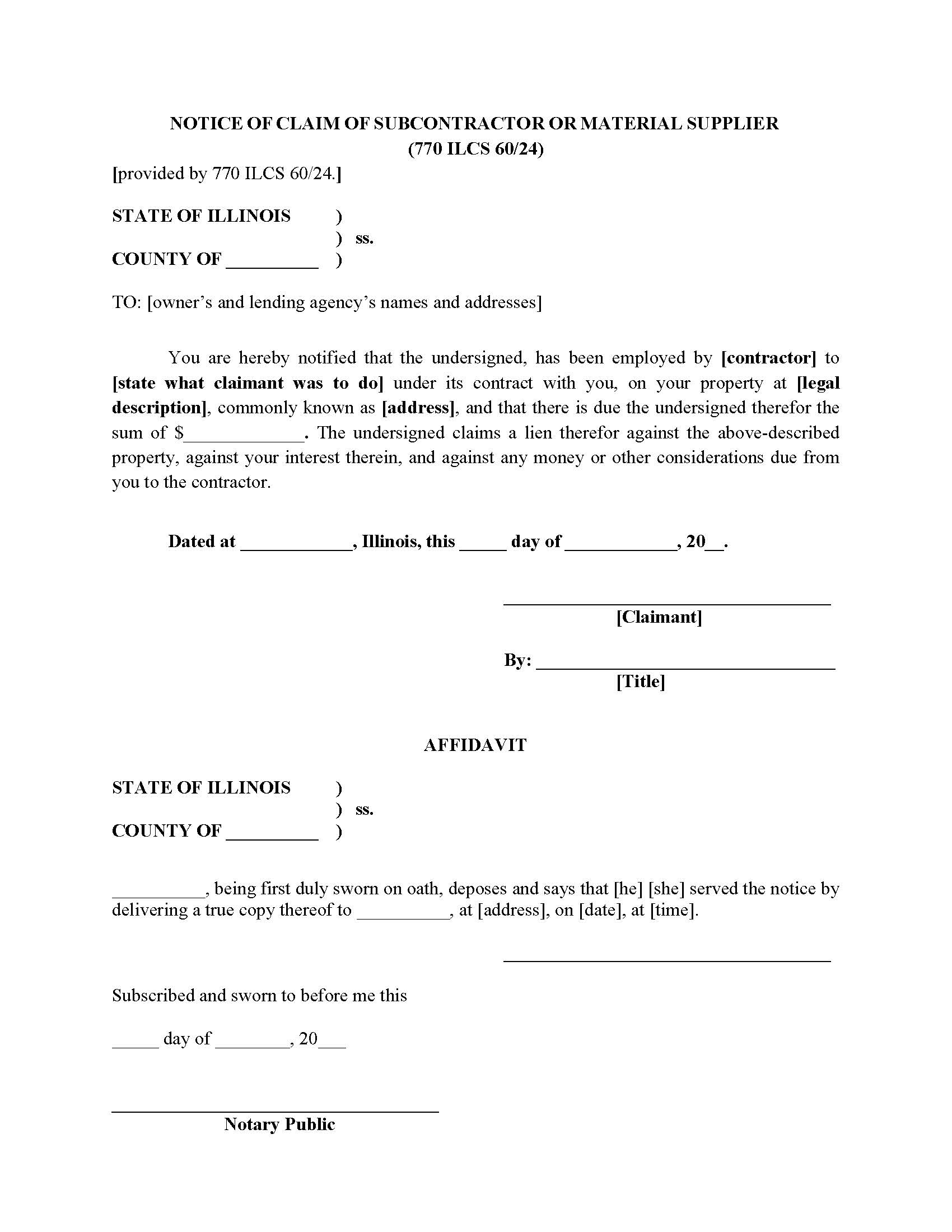 Notice of Claim of Subcontractor or Material Supplier PDF